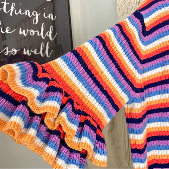 Capsule Rainbow Stripe Ruffle Ribbed Knit Top Size 20/22 - Picture 2 of 8